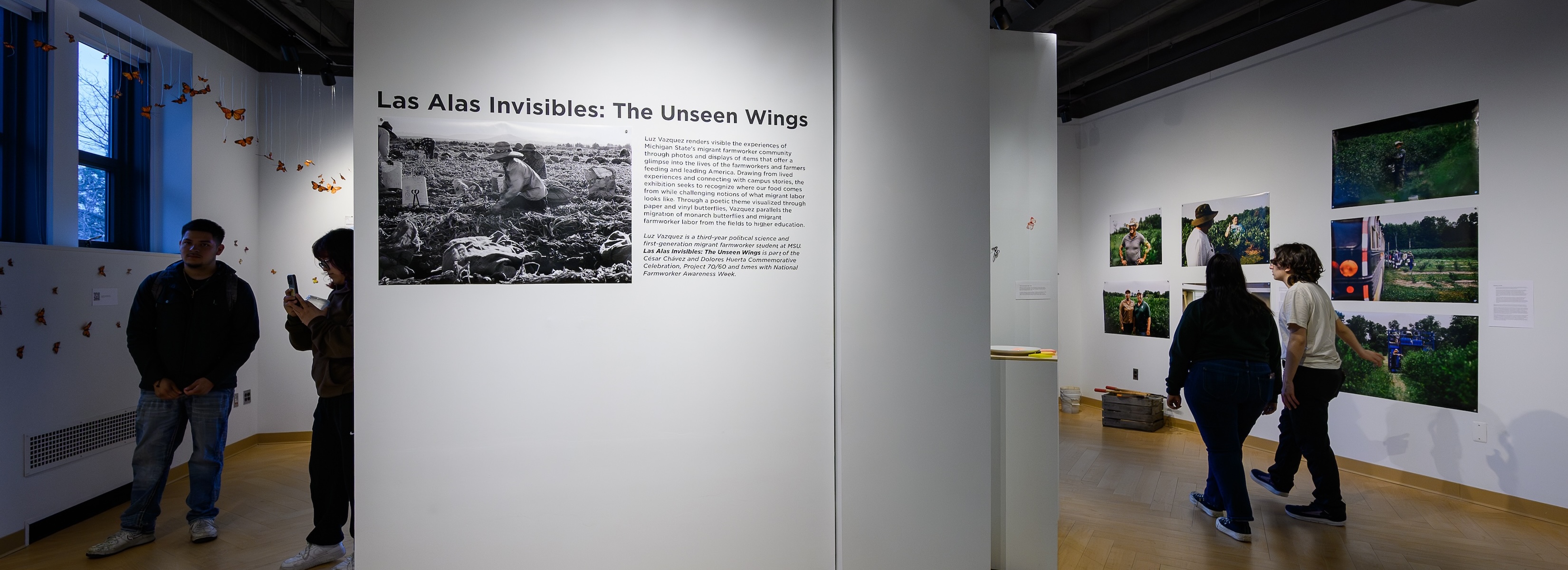 visitors walking and standing in the exhibition space