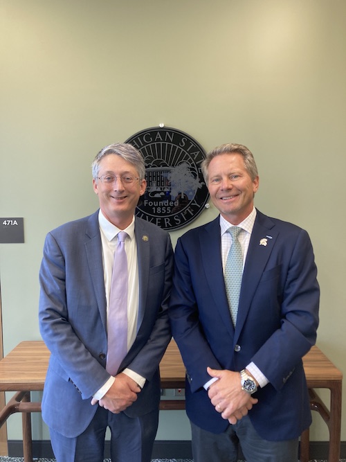 U.S. Under Secretary of Education James Kvaal and MSU President Kevin M. Guskiwiecz, Ph.D.