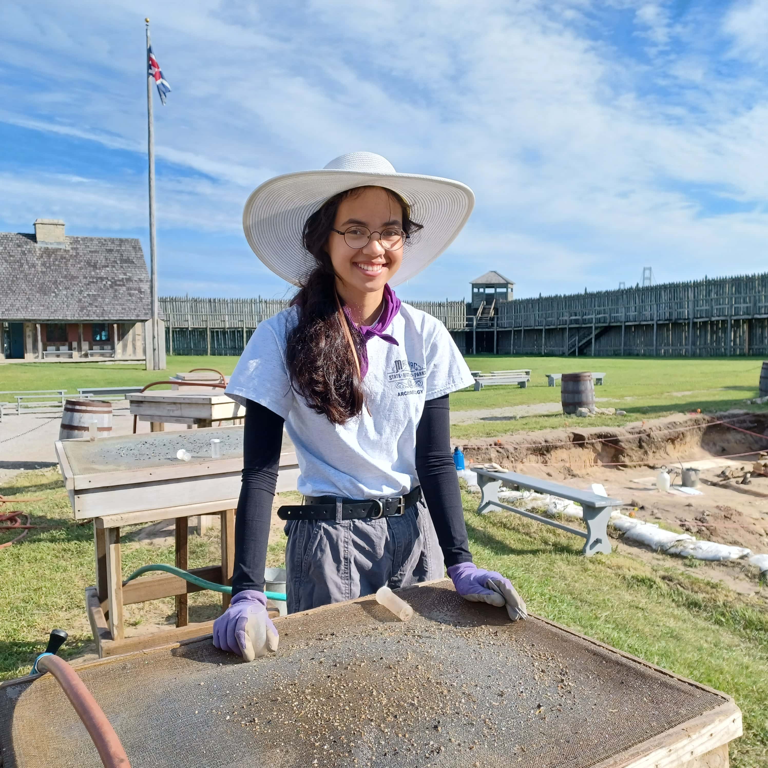 Kelly Sullivan at an excavation site at Fort Michilimackinac. Photo courtesy of Mackinac State Historic Parks.
