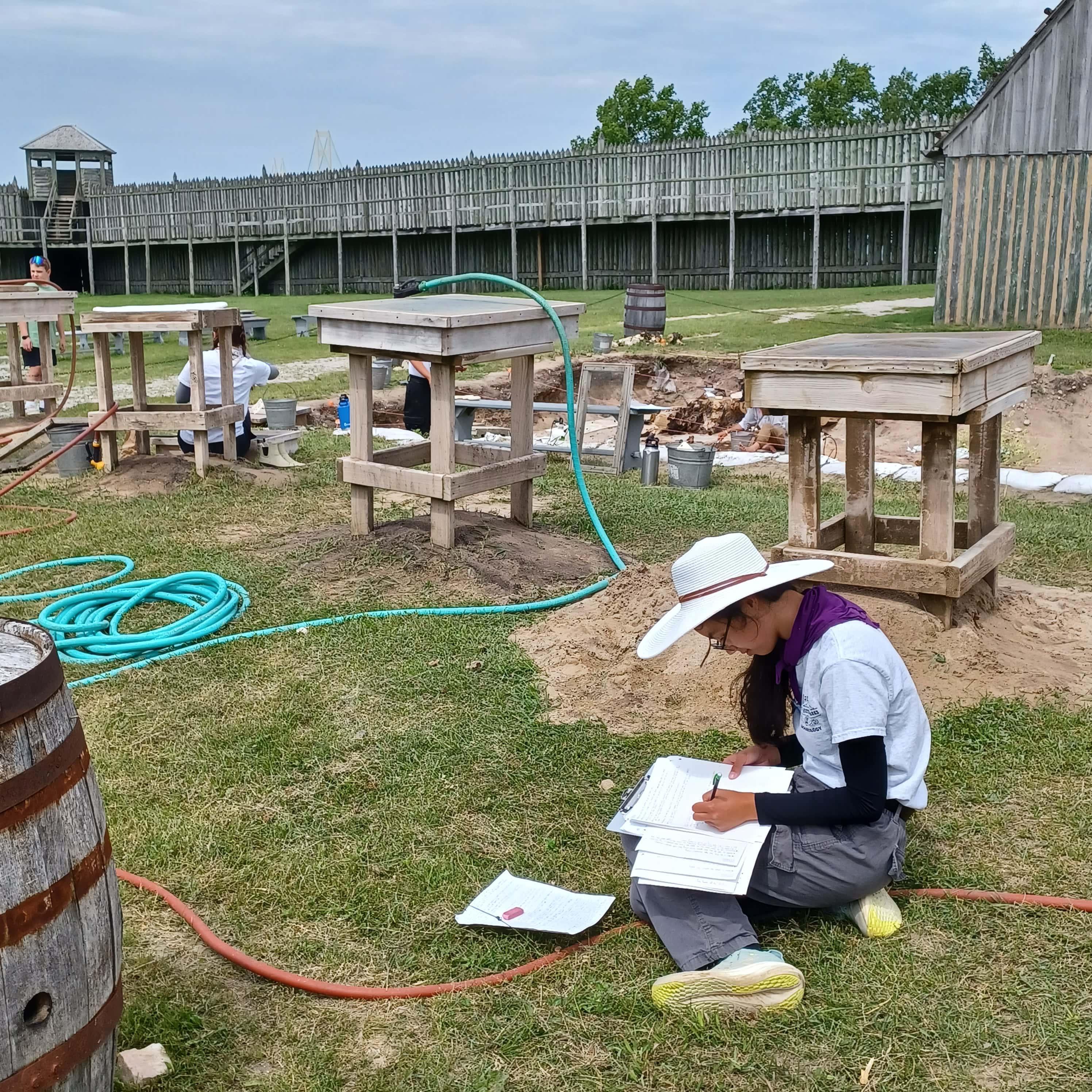 Sullivan and her colleagues at Fort Michilimackinac. Photo courtesy of Mackinac State Historic Parks.