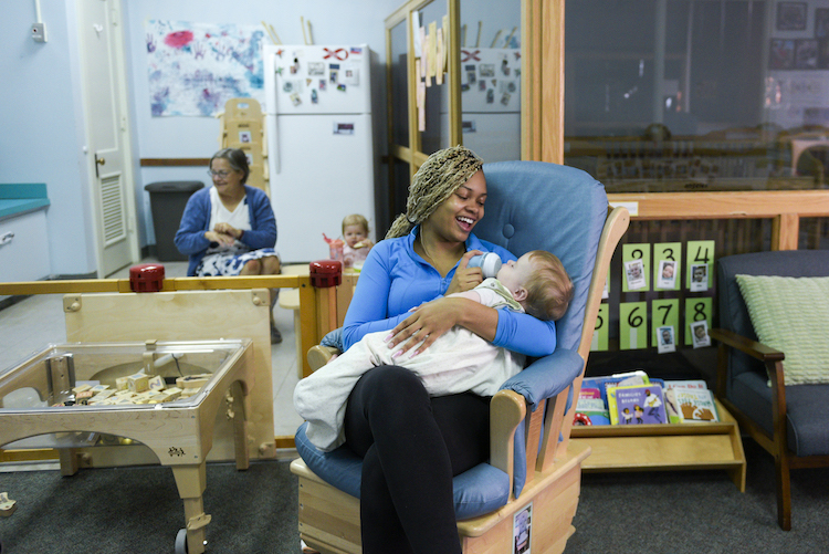 MSU student gains experience in supporting child development in the infant/toddler room at one of MSU’s Child Development Laboratories. Photo credit: Jacqueline Hawthorne, MSU College of Social Science.